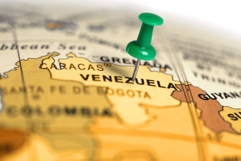 Location Venezuela. Green pin on the map.